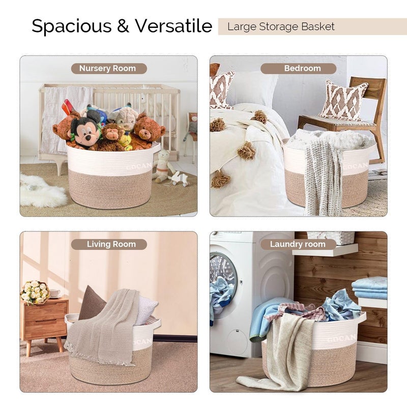 GOCAN Extra Large Laundry Basket toy storage 22"X22"X14" blanket basket Cotton Rope Woven Baskets with Handles for Living Room (Brown/Beige) XXXL - Image 5
